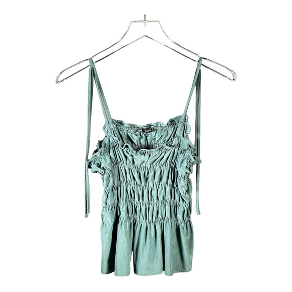 Zara Ruffle Tube Top Tank Sea Green Size L - Picture 1 of 9